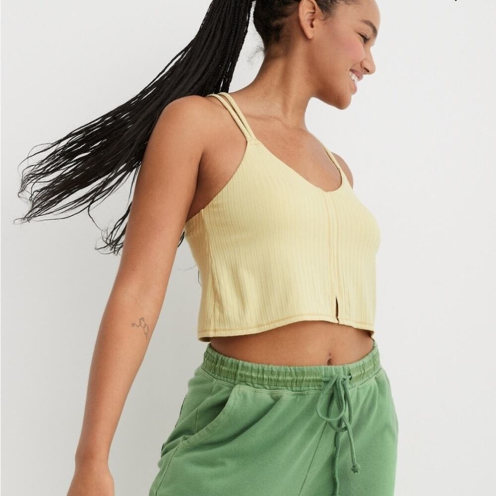 Aerie Light Green Ribbed Lace Longline Bralette, Adjustable Crop Size M, NWT